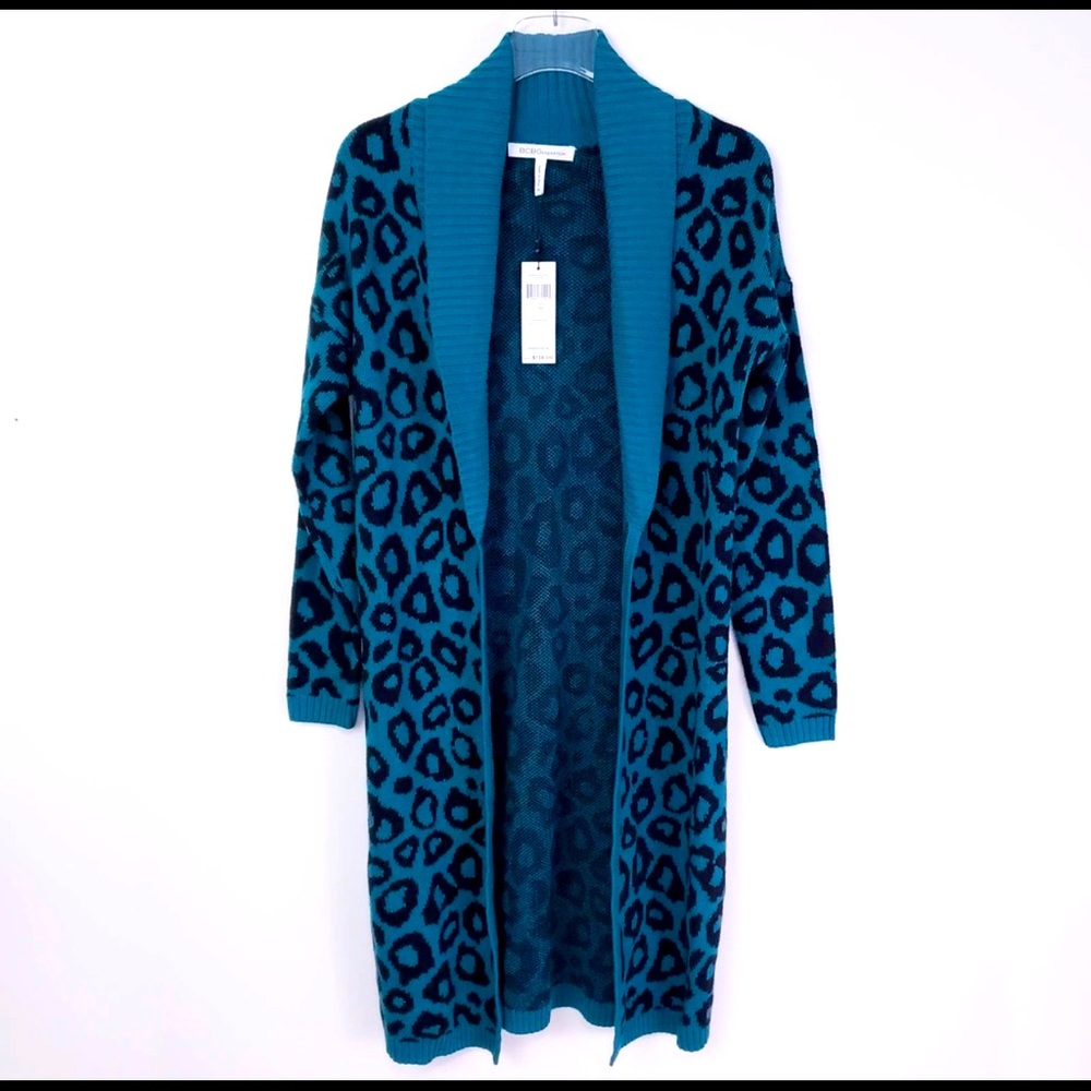 NWT BCBGeneration Teal Leopard Print Duster